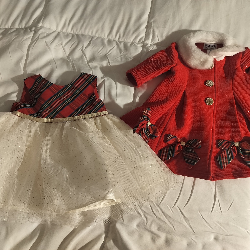 Bonnie Baby Red Plaid Dress and Coat Set